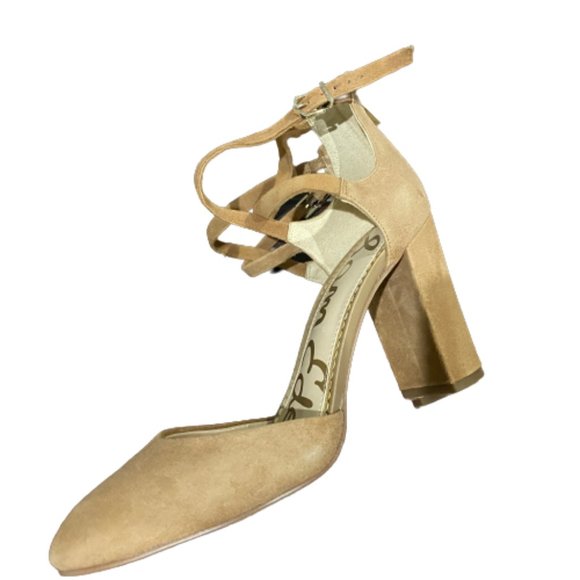 Sam Edelman Women's Simmons Golden Caramel Suede Ankle-Strappy Sandals Size 8.5 - Picture 2 of 12